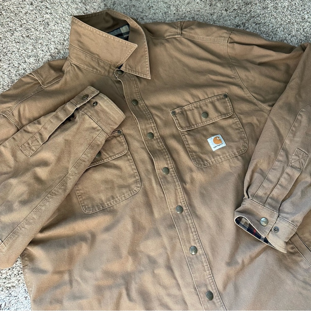 Carhartt Weathered Canvas Shirt Jacket Men's XL Tall Frontier Brown Lined 100590